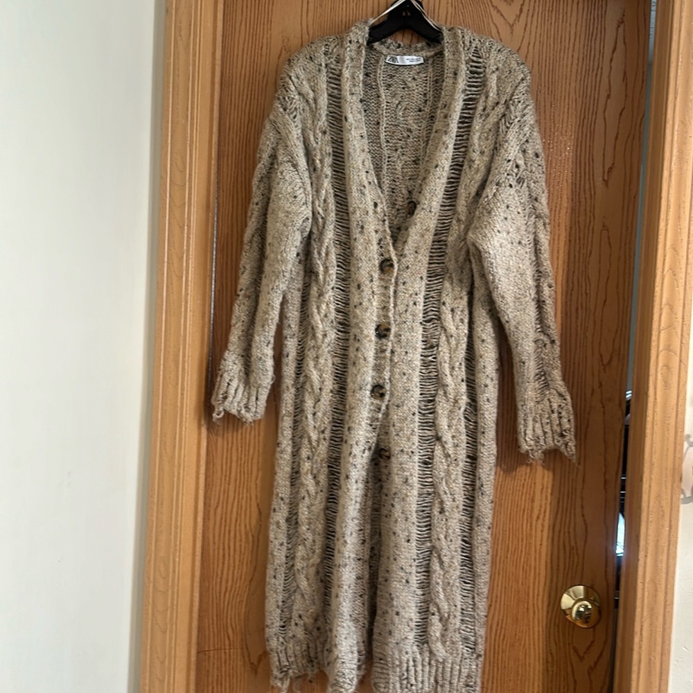 Zara Cable Knit Torn Coat Cardigan